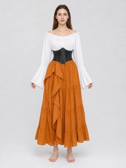 Historical Costume with Corset and Tiered Skirt front view