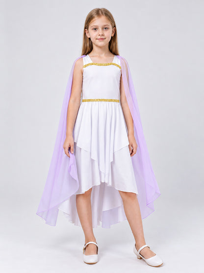 White Ancient Greek Style Dress with Lilac Cape
