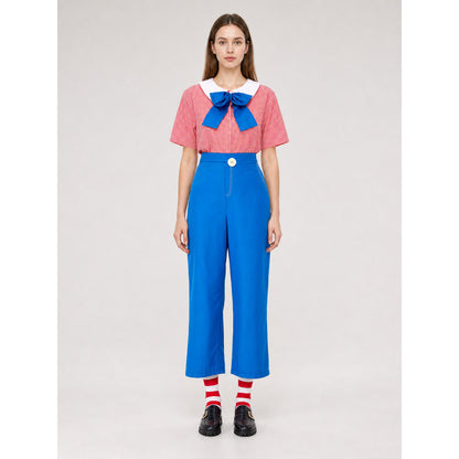 Red-and-white Checkered Clown Costume with Blue Pants on-model view