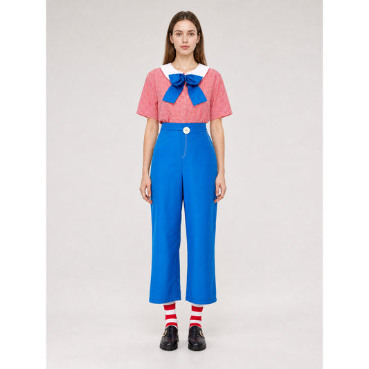 Red-and-white Checkered Clown Costume with Blue Pants on-model view