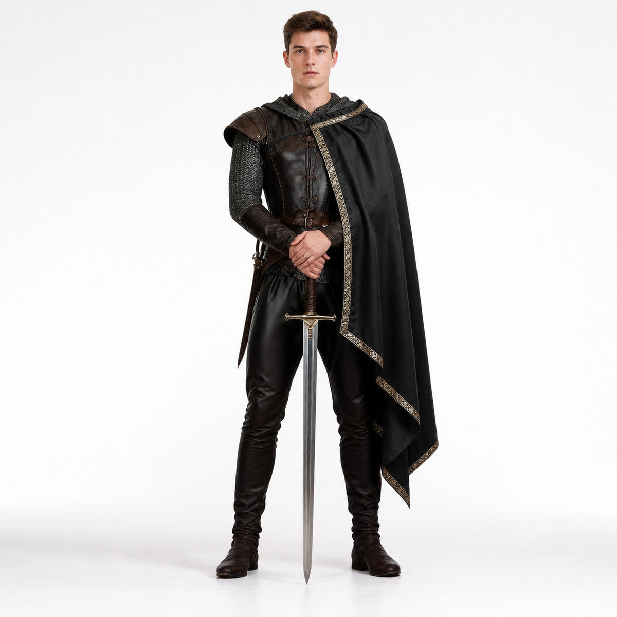 Black Medieval Hooded Carnival Cape