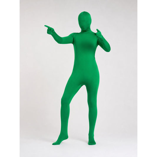 Green face-covering morph suit for cosplay