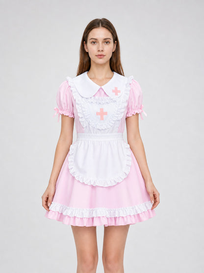 Lolita-Style Maid Cosplay Dress with Apron front view