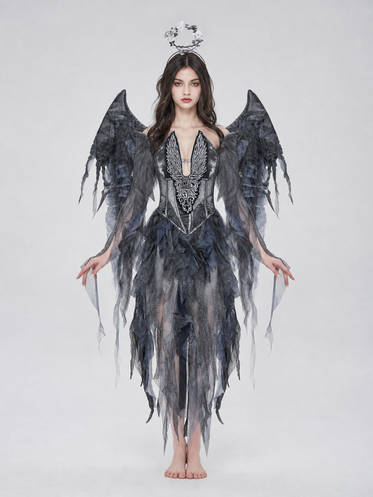 Gothic Angel Costume with Wings for Cosplay front view