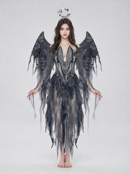 Gothic Angel Costume with Wings for Cosplay front view