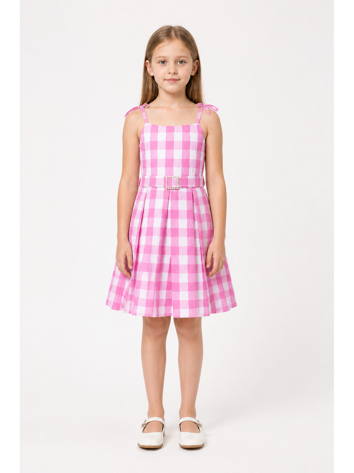 Barbie Pink and White Plaid High-Waisted Dress