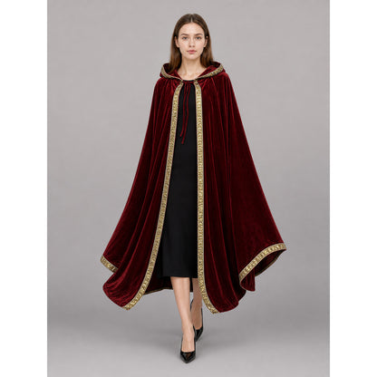 Burgundy Carnival Hooded Cloak front view