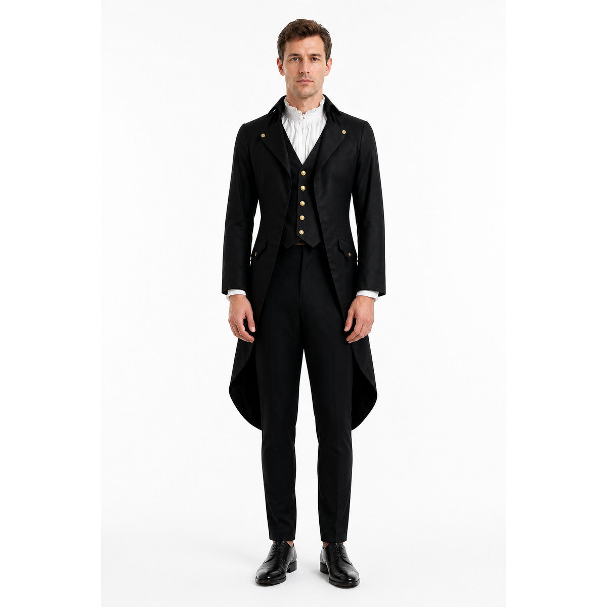 Men's Medieval Long Tailcoat with Gold-Tone Buttons main product view
