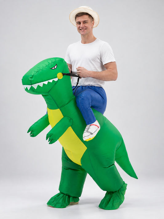 Inflatable Dinosaur Costume Green with Tail, Yellow Insert