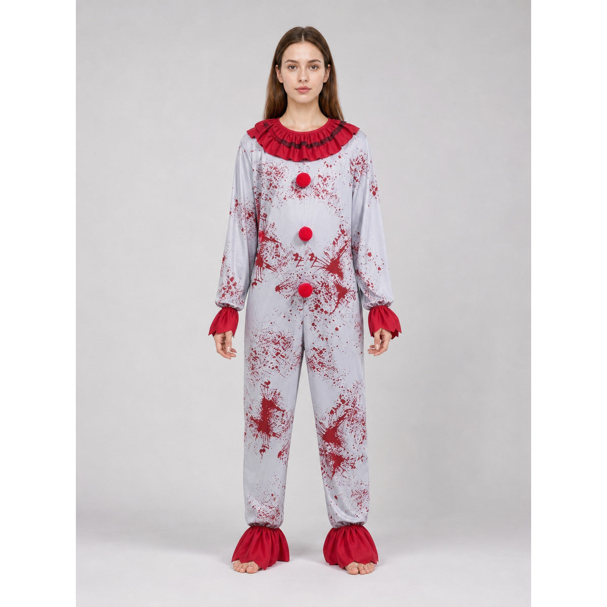 Scary Halloween Clown Costume with Wig on-model view