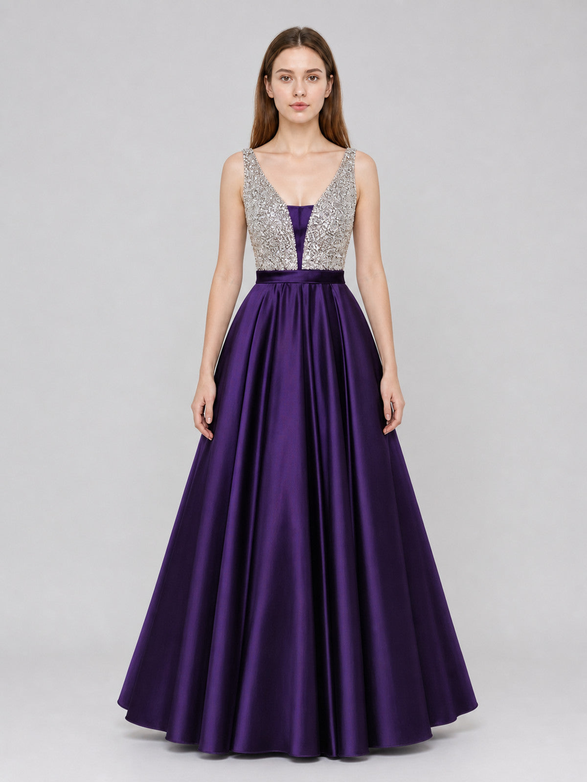 Floor-Length Evening Dress with a V-Neckline