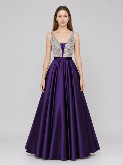 Floor-Length Evening Dress with a V-Neckline