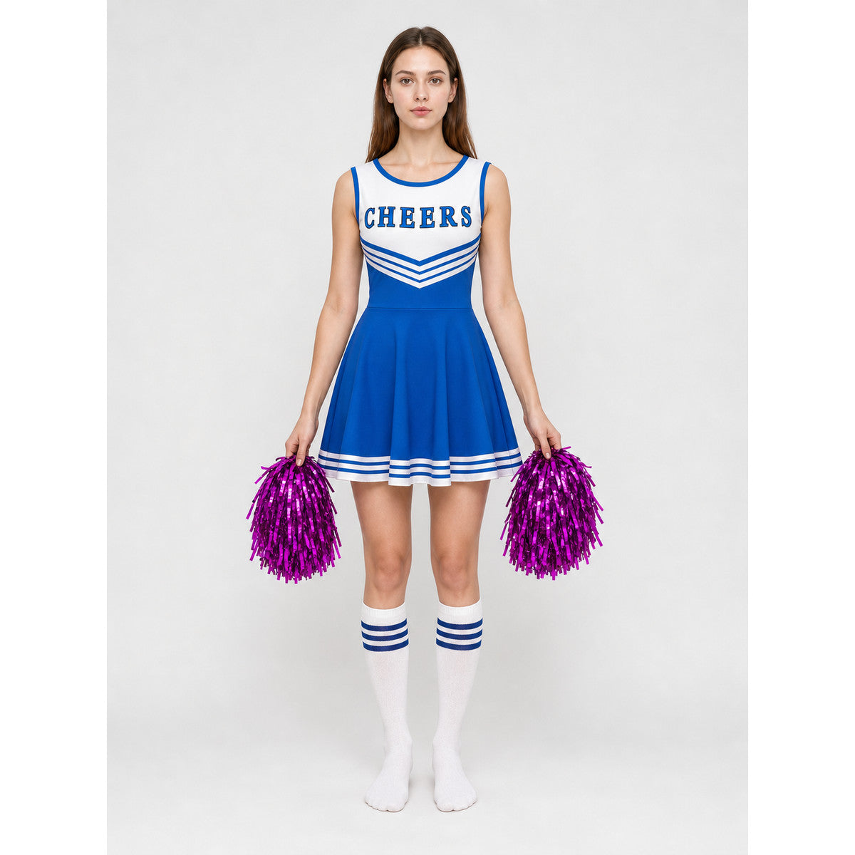 CHEERS Cheerleading Costume with Pom-Poms and Knee-High Socks