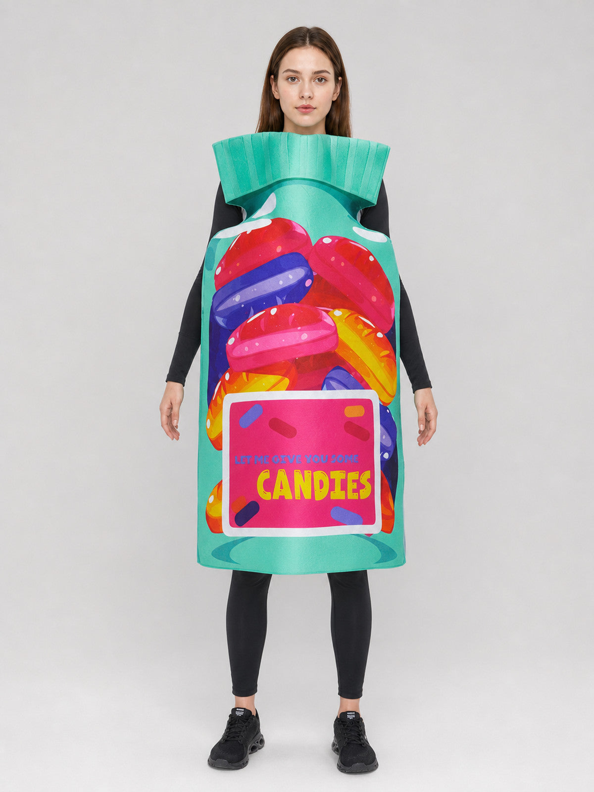 Candy Package Costume for Halloween and Parties on-model view