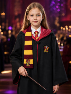 Unisex Wizard Robe Costume Set with Striped Tie and Scarf, Long Sleeve Hooded