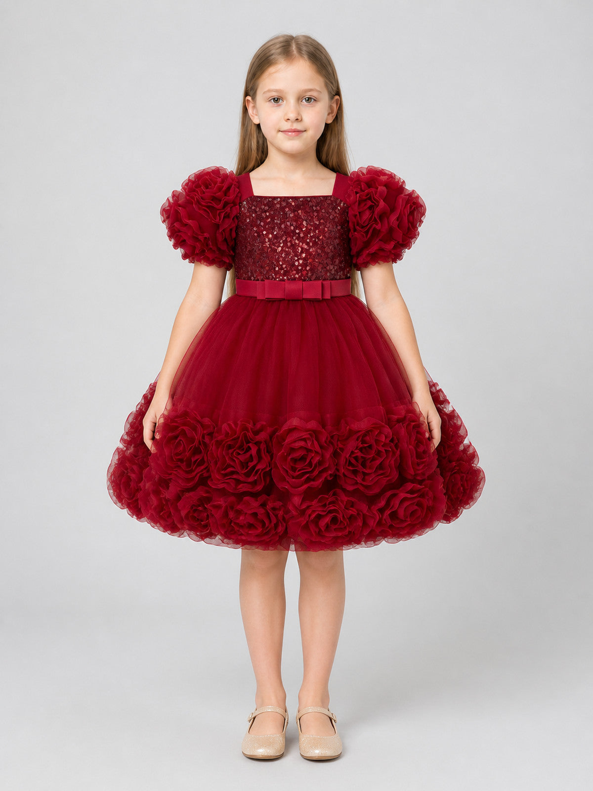 Festive Sequin Princess Dress with a Full Skirt on-model view