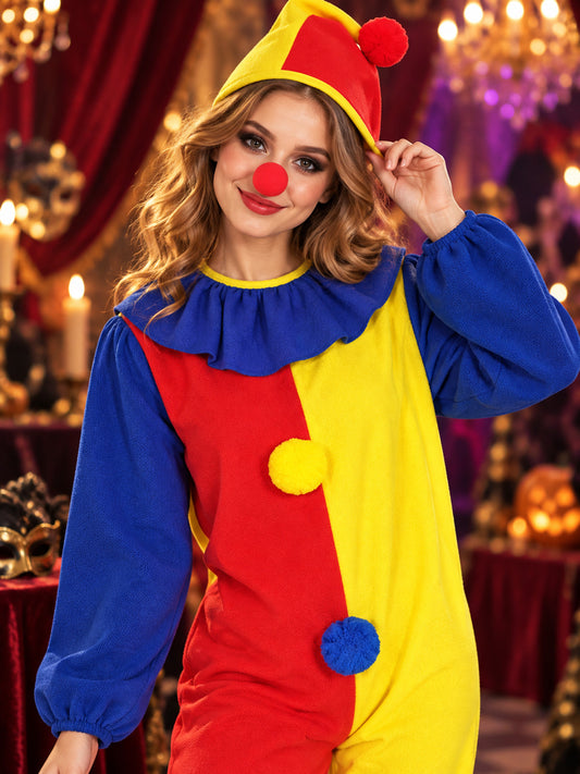 Kids' carnival clown costume with hat and nose