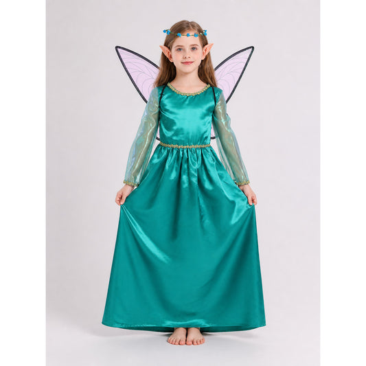 Green fairy-elf costume with wings and headband