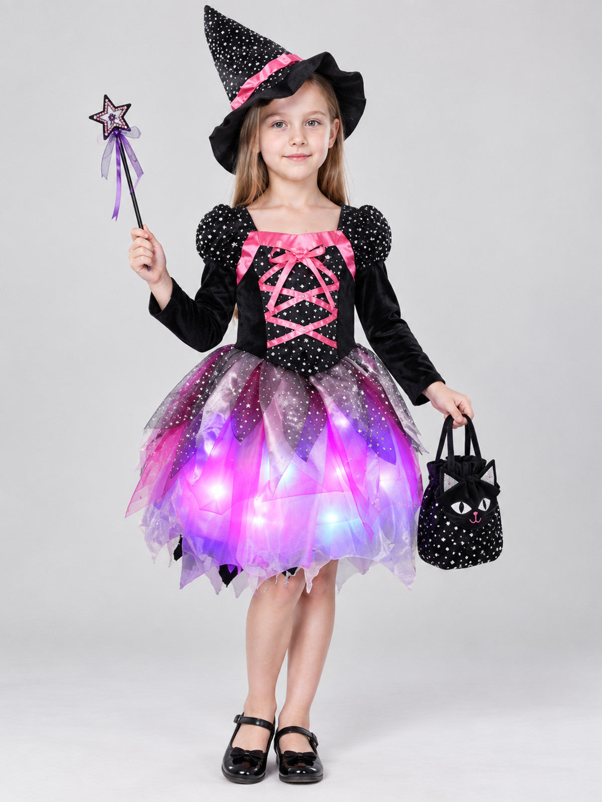 Kids' Witch Costume with Hat and Lights