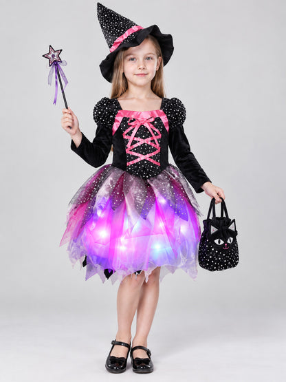 Kids' Witch Costume with Hat and Lights