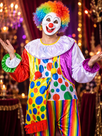 Clown Costume Jumpsuit with Wig and Mask, Multicolor