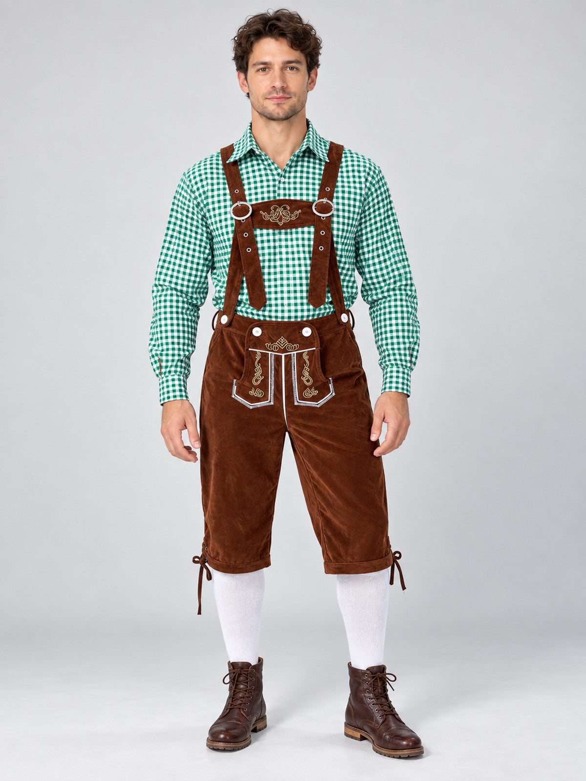 Bavarian costume for Oktoberfest: plaid shirt and pants