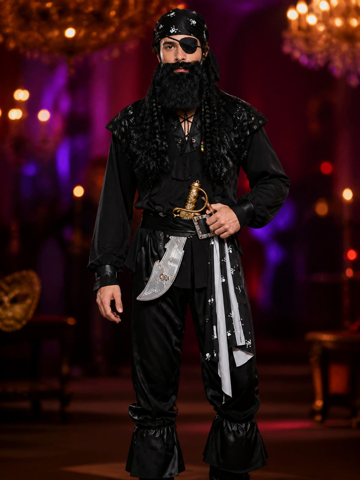 Pirate Costume with Fake Beard and Eye Patch