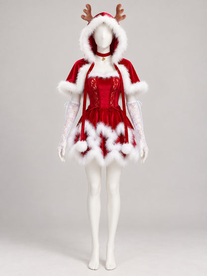 Hooded Costume with Reindeer Antlers