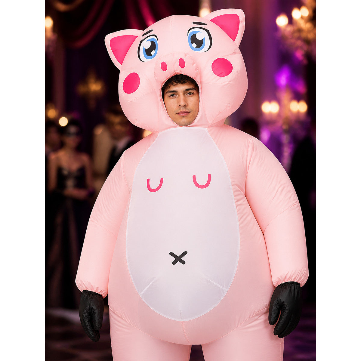 Adult Pig Animal Costume Jumpsuit, Hooded One-Piece Outfit on-model view