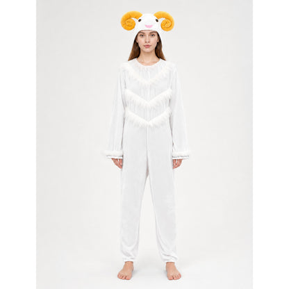 White Animal Costume with Hood and Horns on-model view