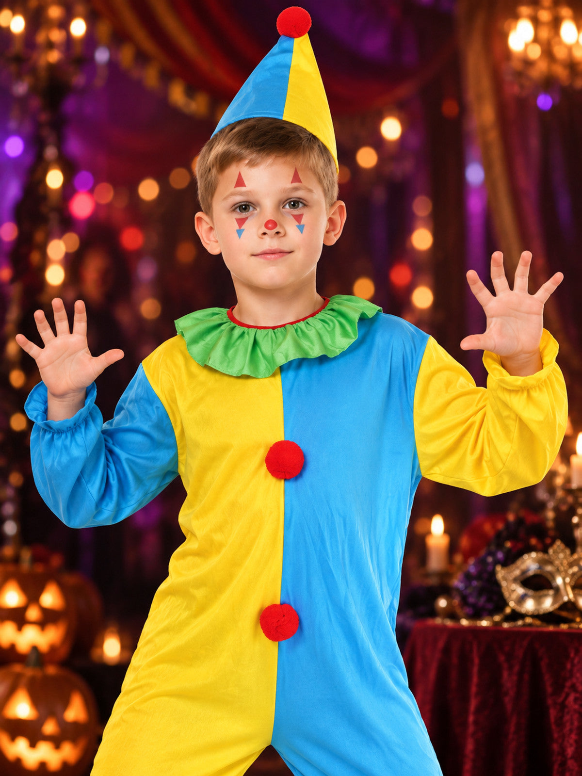 Kids' Clown Costume Blue and Yellow with Hat