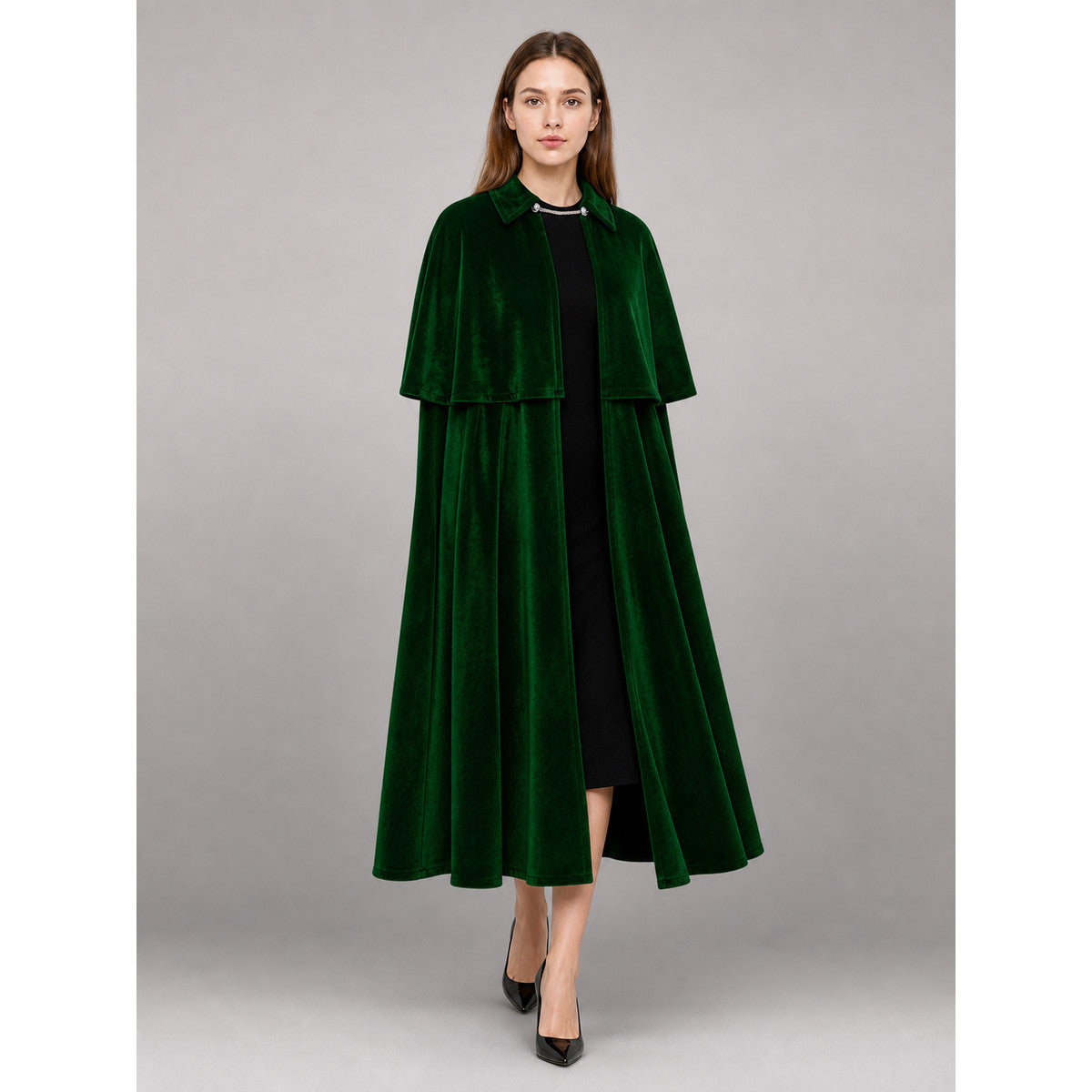 Long Green Carnival Cloak with Collar