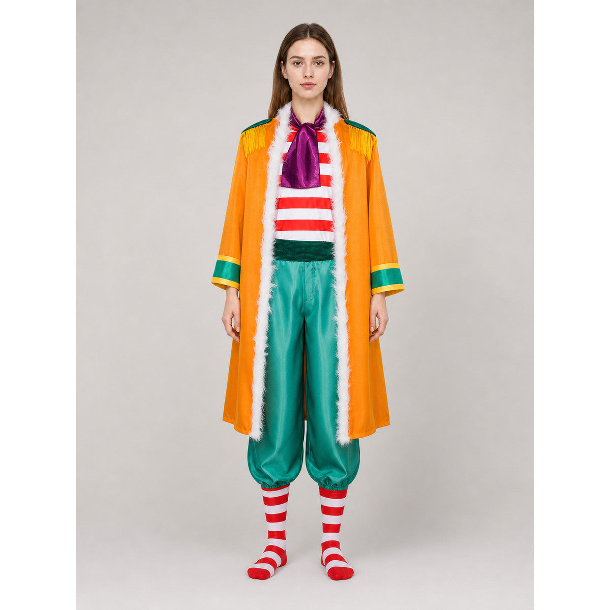 One Piece Buggy Cosplay Costume, 7-Piece Set on-model view