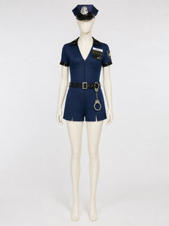 Women's Police Costume Set, Short-Sleeve Uniform with Hat, Belt and Handcuffs