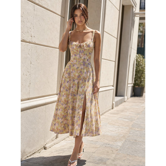 Women's midi dress with straps and a floral print