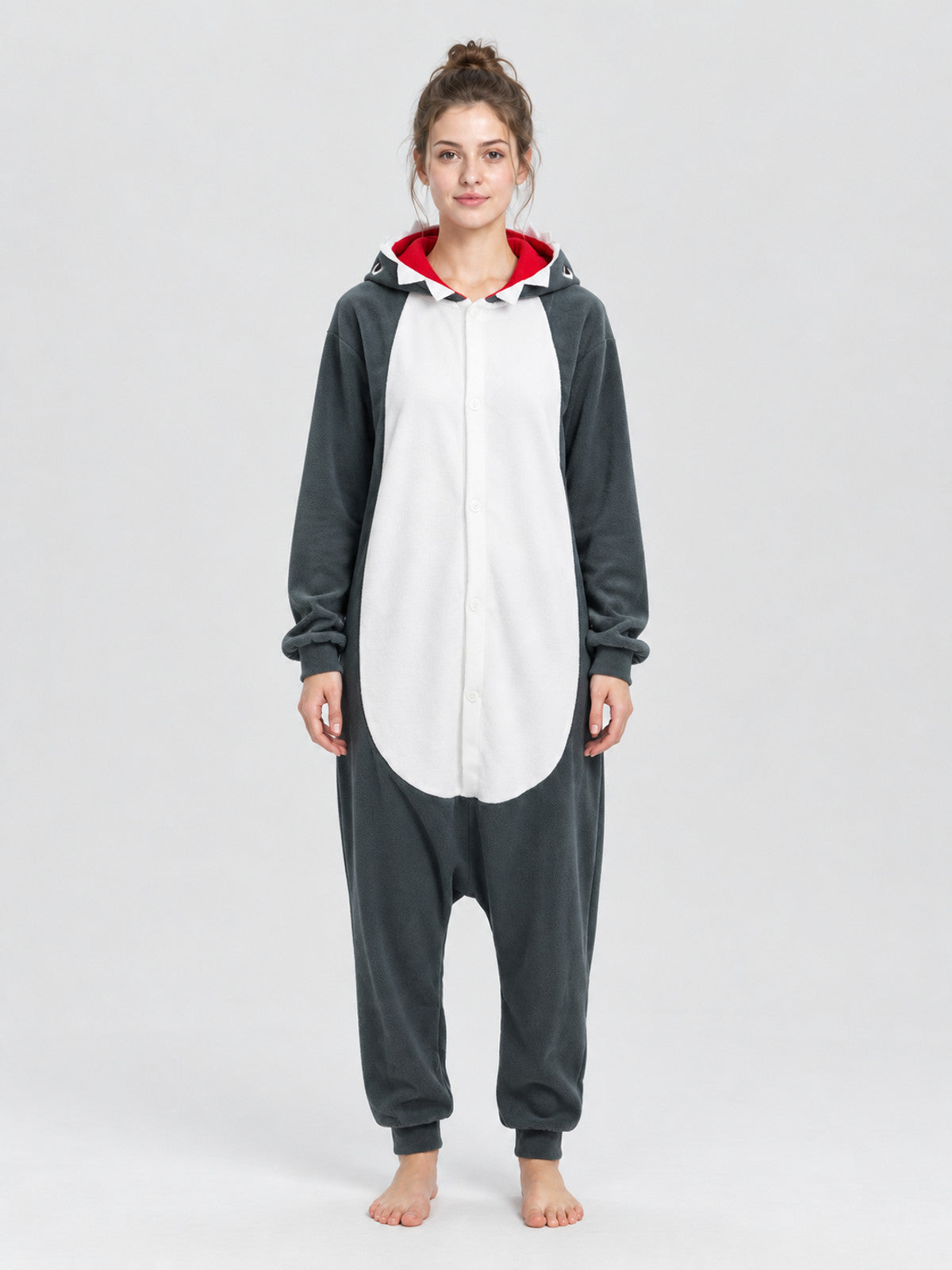 Gray and White Shark Hooded Kigurumi Jumpsuit