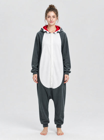 Gray and White Shark Hooded Kigurumi Jumpsuit