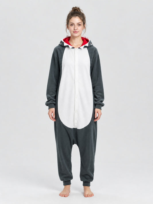 Gray and White Shark Hooded Kigurumi Jumpsuit