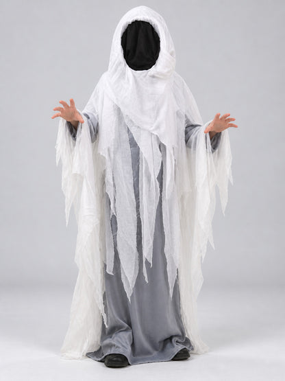 Ghost Costume with White Hood and Torn Edges