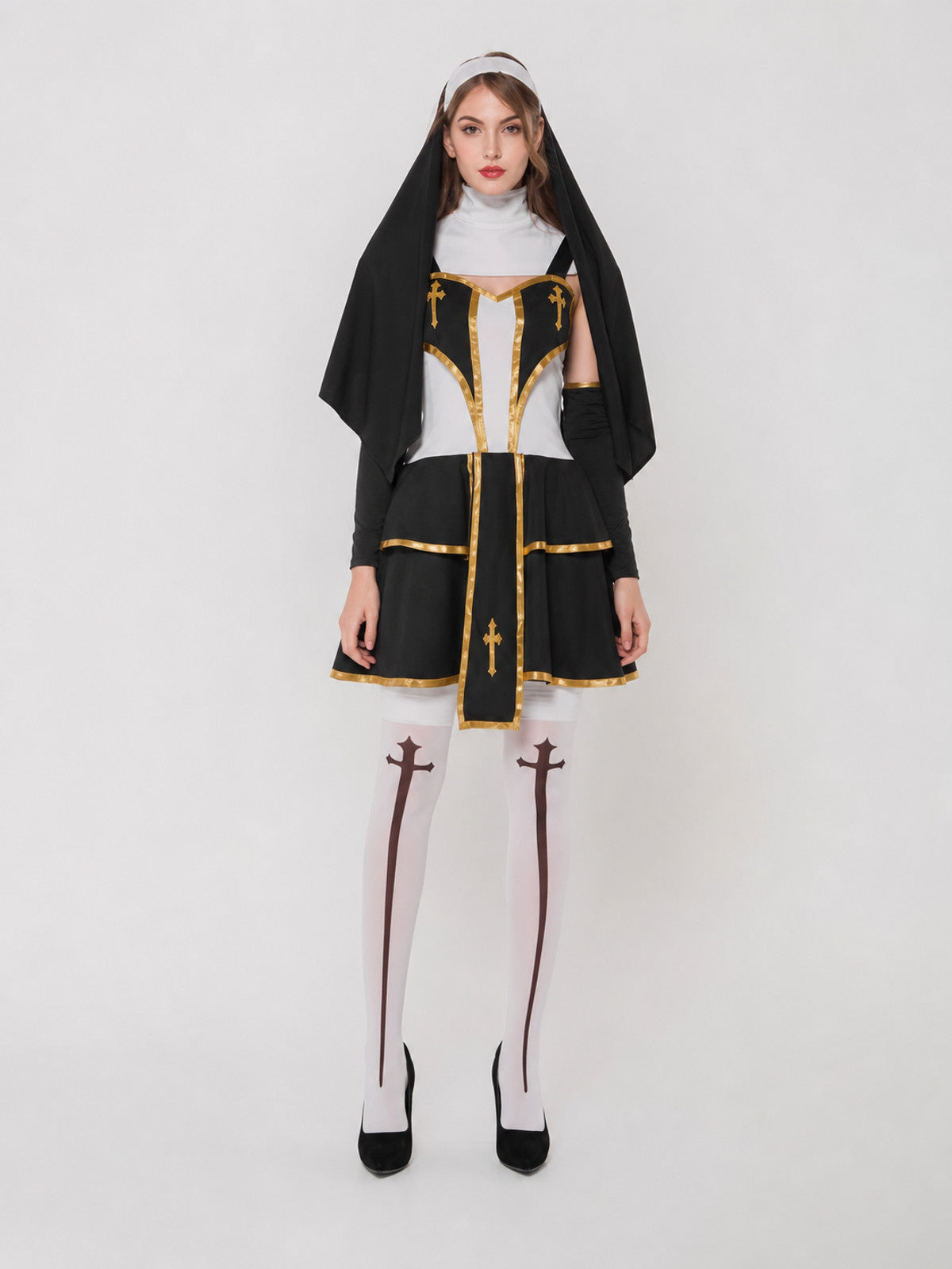 Gothic-Style Cosplay Costume with Veil on-model view