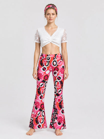 Lace-Trimmed Top, Flared Pants, and Headband Set on-model view