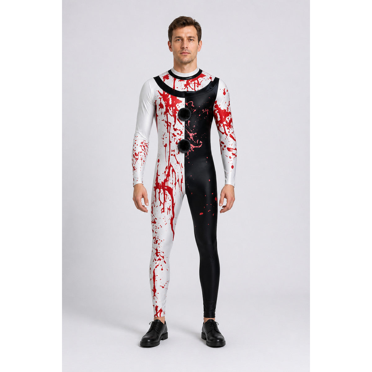 Black and White Bloody Clown Jumpsuit for Halloween