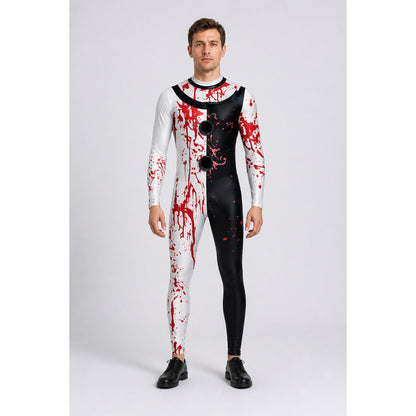 Black and White Bloody Clown Jumpsuit for Halloween