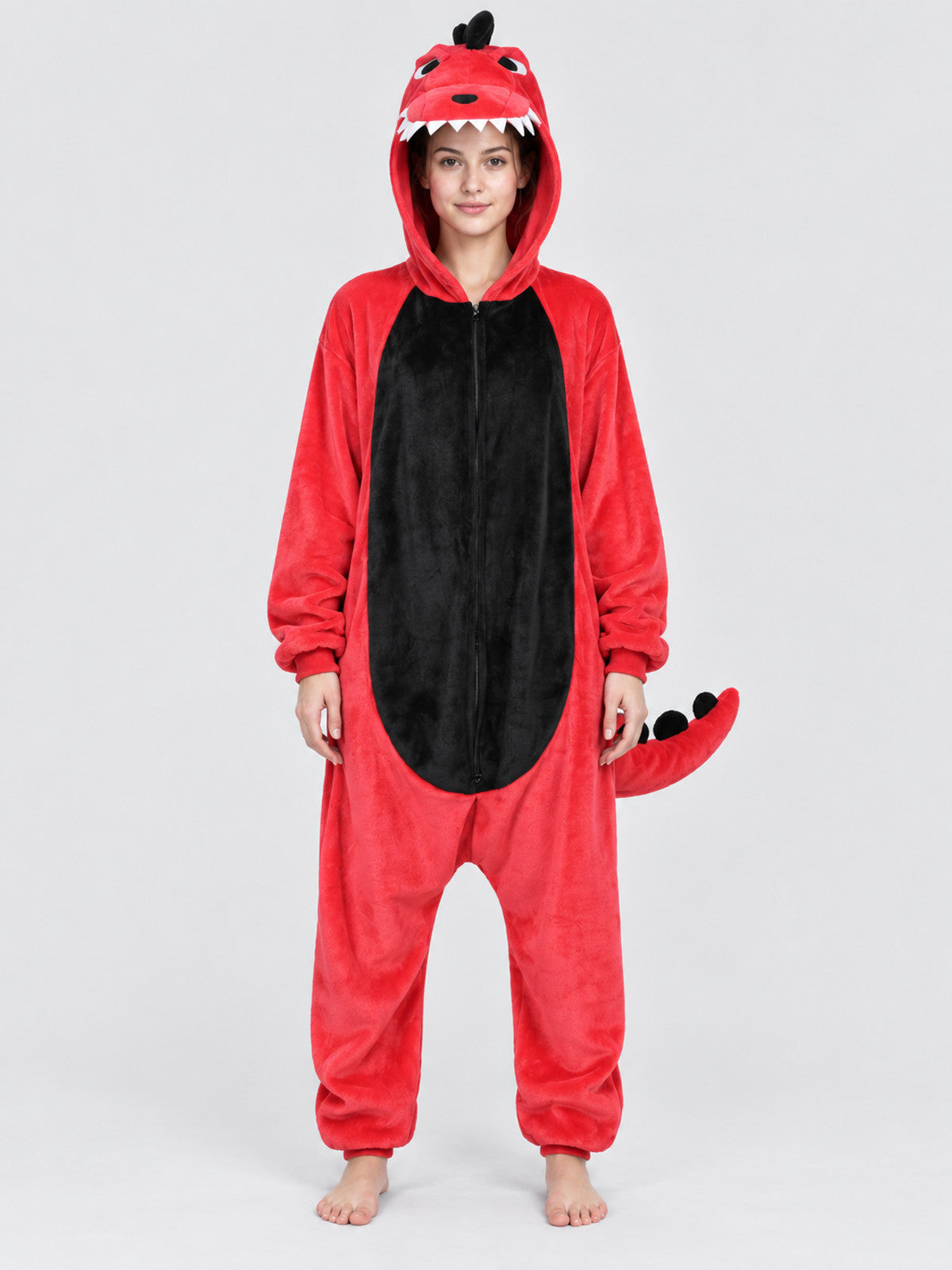 Red and Black Kigurumi Jumpsuit with Hood and Tail