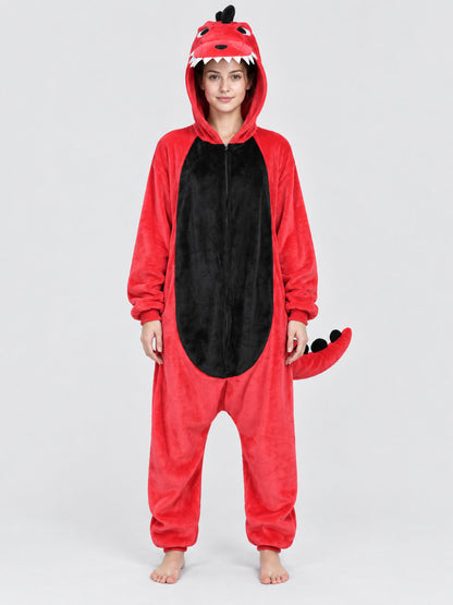 Red and Black Kigurumi Jumpsuit with Hood and Tail