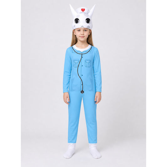 Carnival Rabbit Doctor Costume with Red Cross on-model view