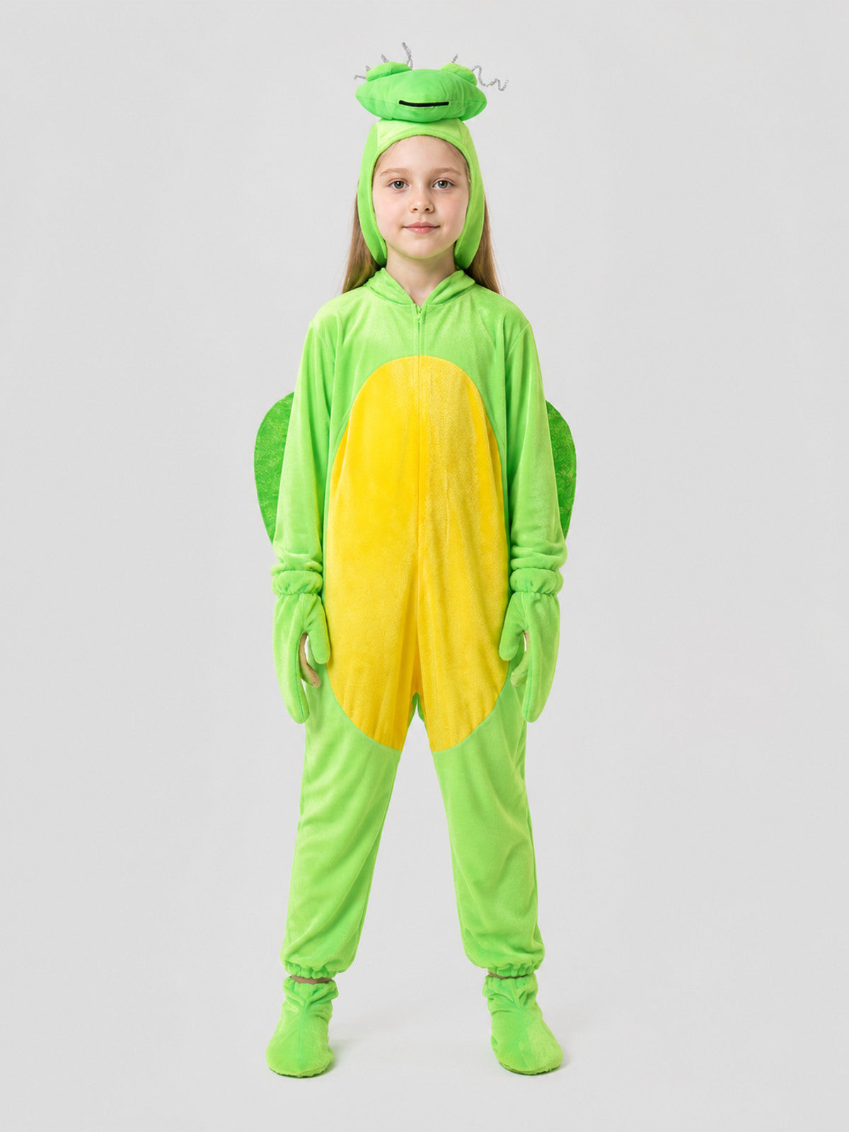 Mantis Costume, Green Hooded Jumpsuit on-model view