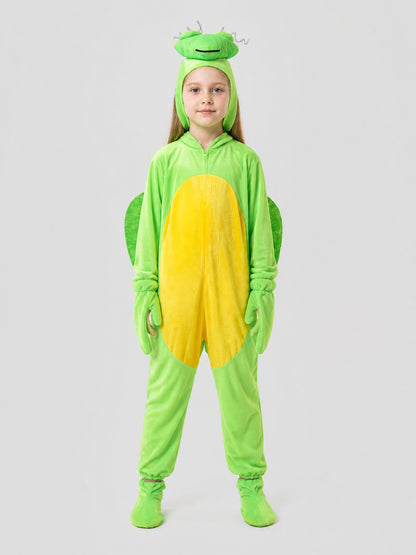 Mantis Costume, Green Hooded Jumpsuit on-model view