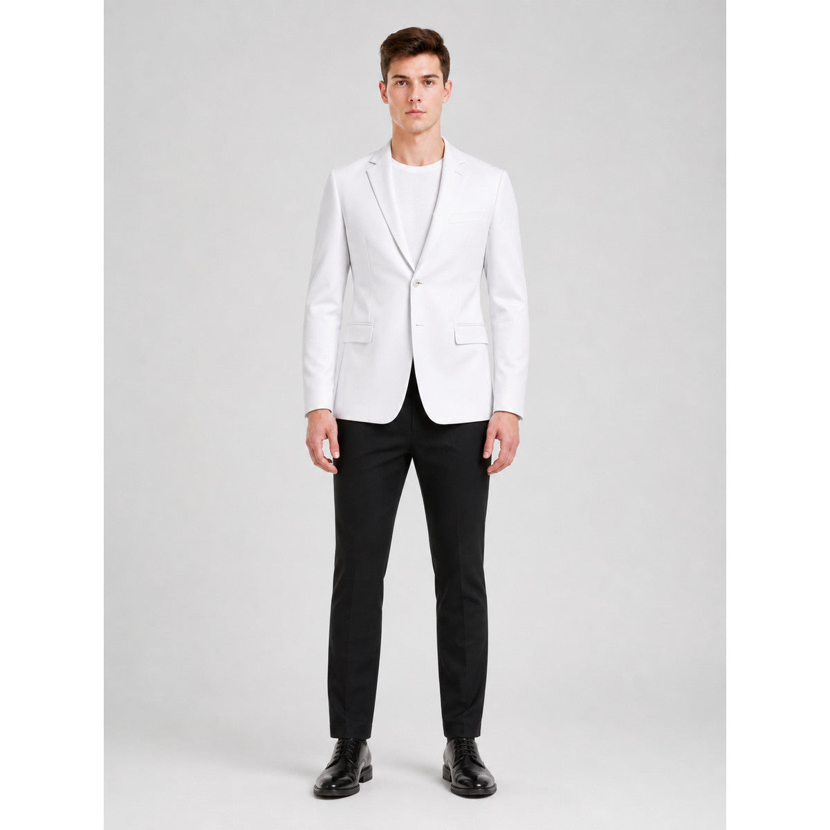 Fitted White Stand-Collar Blazer on-model view