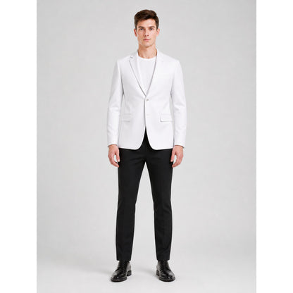 Fitted White Stand-Collar Blazer on-model view